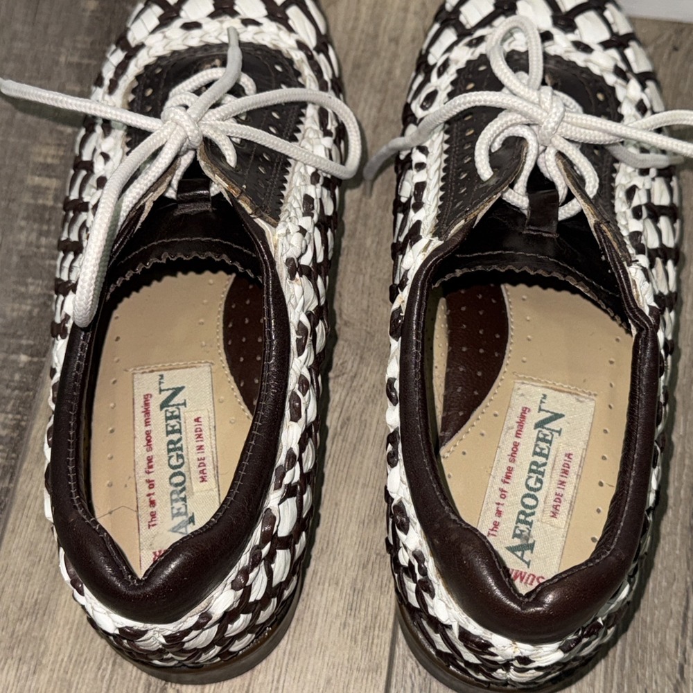 Aerogreen Women's Summer Golf Shoes Size 6.5 Basket Woven Leather Brown/White - Picture 5 of 8